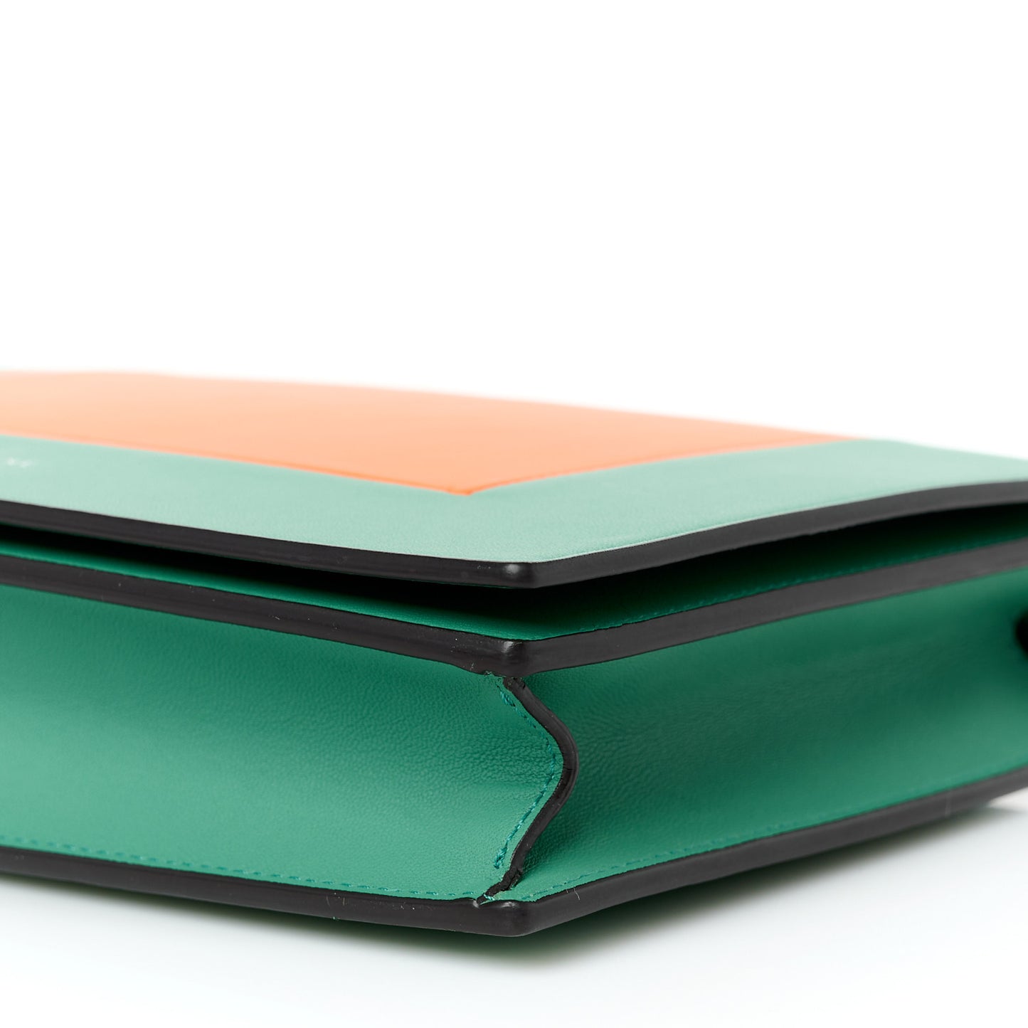 Smooth Lambskin Frame Evening Chain Clutch Green Orange