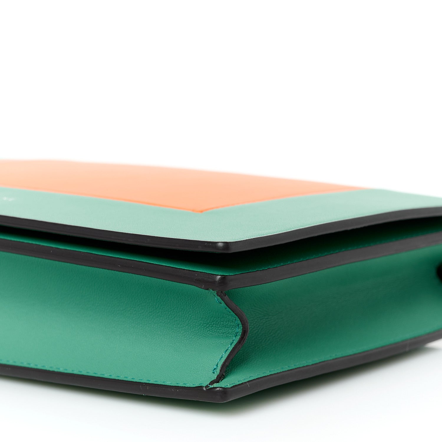 Celine Smooth Lambskin Frame Evening Chain Clutch Green Orange 9 of 9