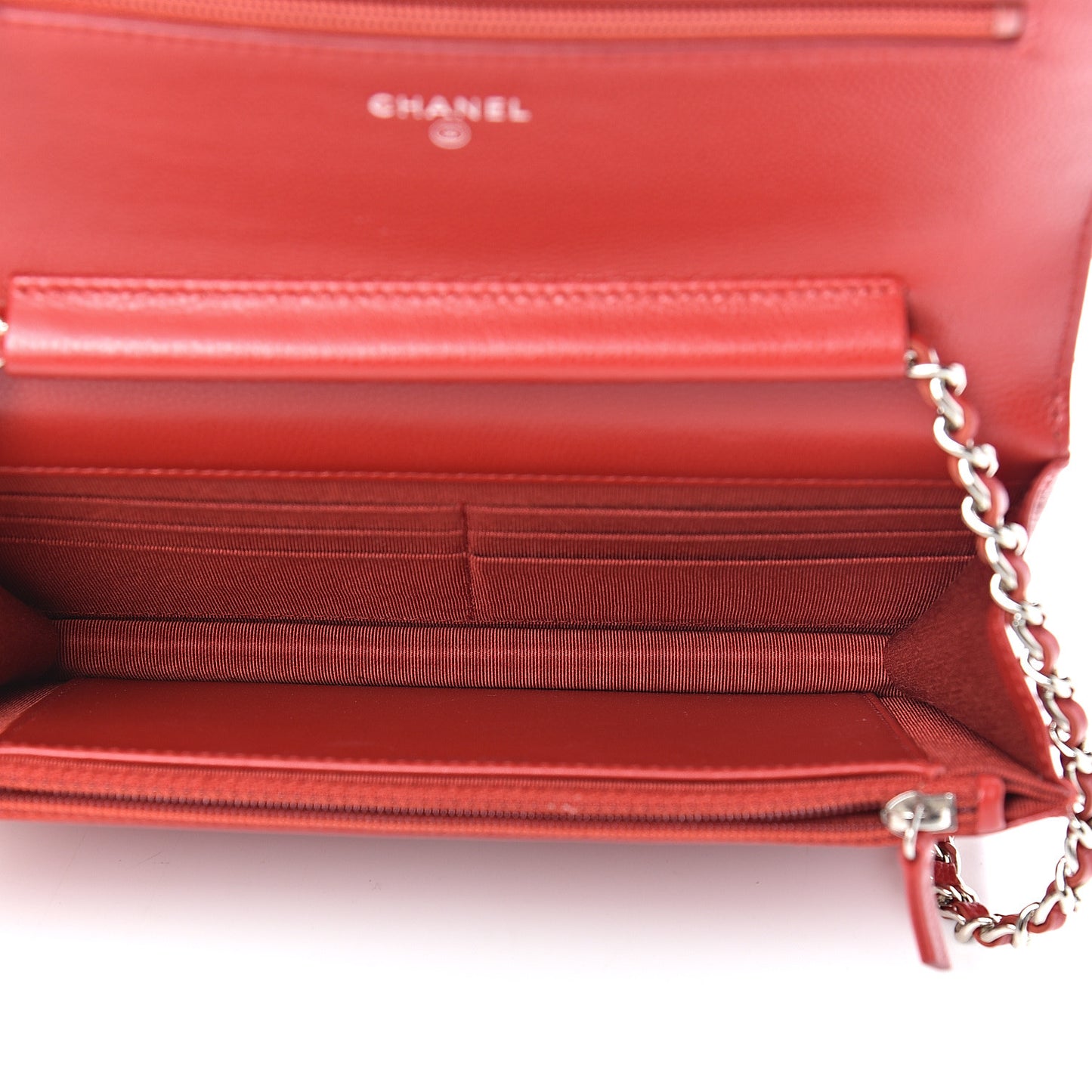Caviar Chevron Quilted Wallet On Chain WOC Red