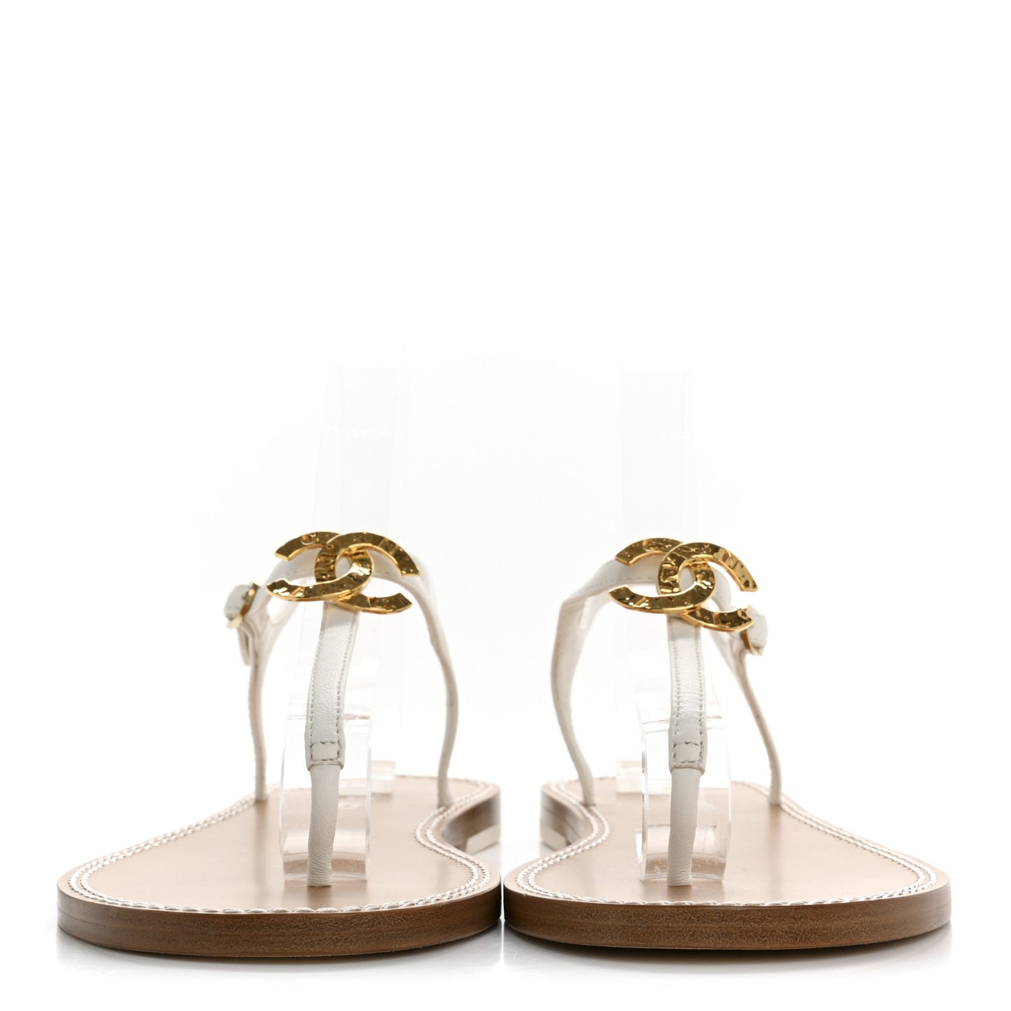 Lambskin CC Thong Sandals 39.5 White Gold