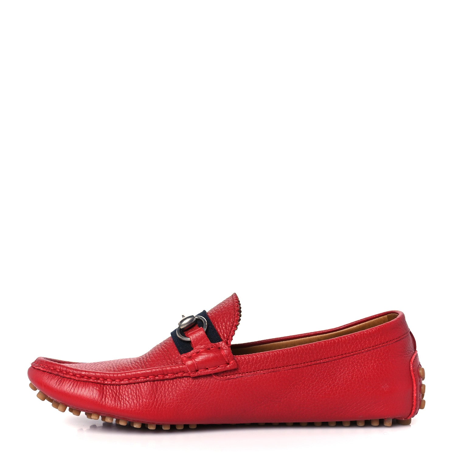 Gucci Road Calfskin Web Mens Horsebit Driver Loafers 8.5 Rosso 1 of 10