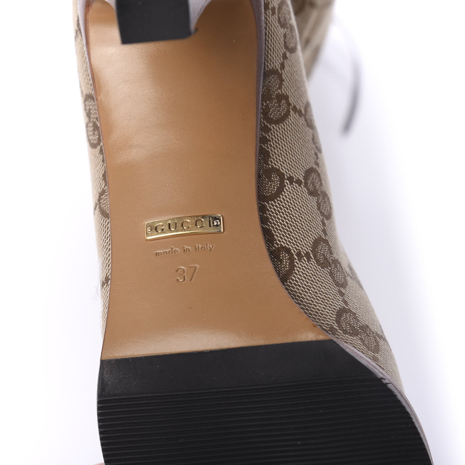 Gucci Monogram Lisa Mid Heel Boots 37 Beige Ebony 6 of 7