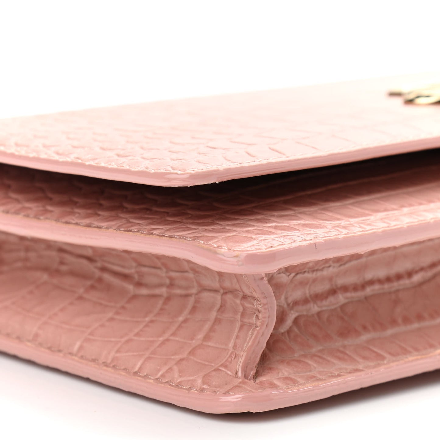 Calfskin Crocodile Embossed Palace Crossbody Pink