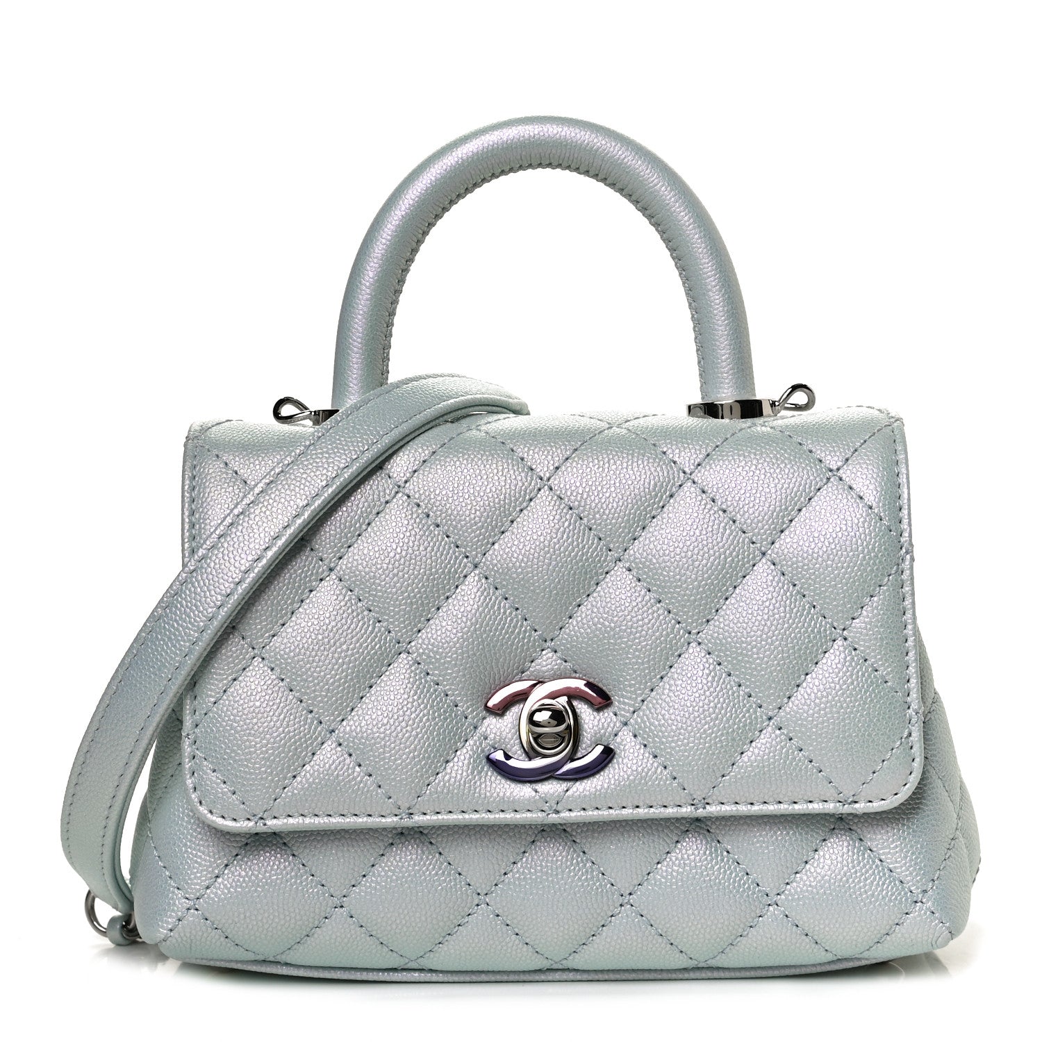 Chanel Iridescent Caviar Quilted Extra Mini Coco Handle Flap Light Blue 1 of 12