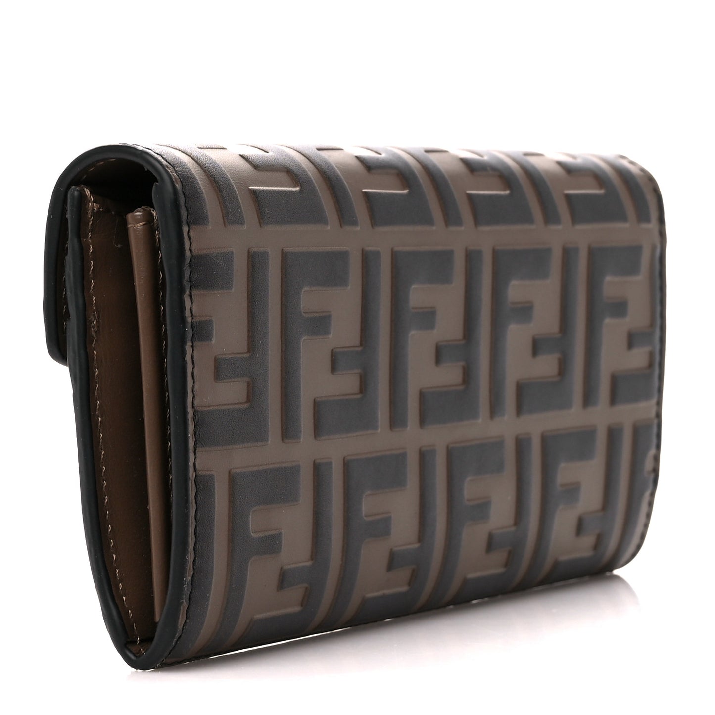 Vitello Soft F is Fendi Bi-Color FF 1974 Embossed Continental Envelope Wallet Maya Black