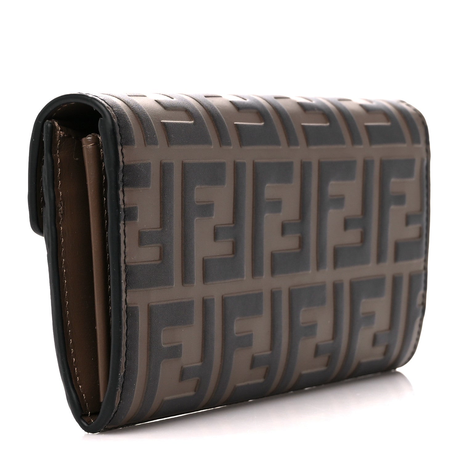 Fendi Vitello Soft F is Fendi Bi-Color FF 1974 Embossed Continental Envelope Wallet Maya Black 3 of 13