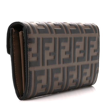 Fendi Vitello Soft F is Fendi Bi-Color FF 1974 Embossed Continental Envelope Wallet Maya Black 3 of 13