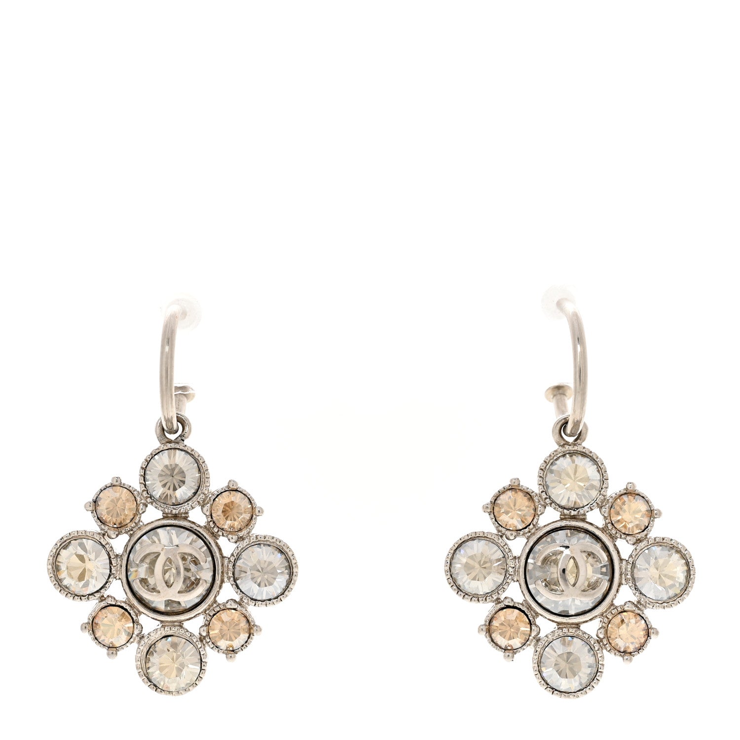 Chanel Crystal CC Dangle Earrings Silver 1 of 4