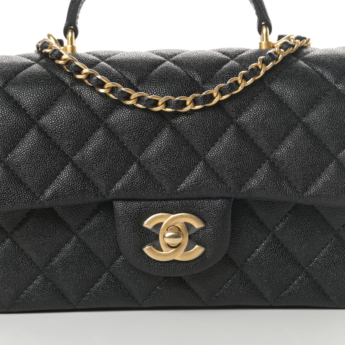 Caviar Quilted Mini Top Handle Rectangular Flap Black