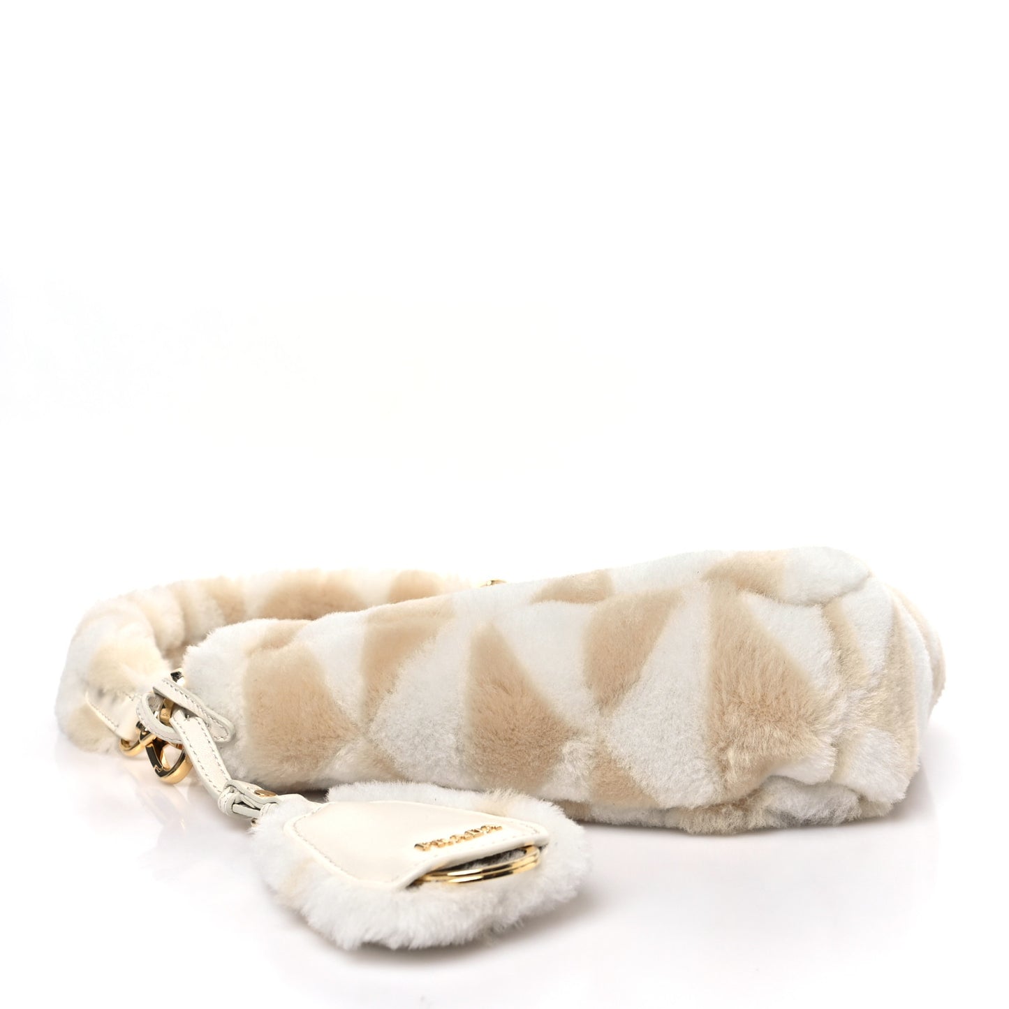 Shearling Symbole Mini Triangle Bag Ecru White