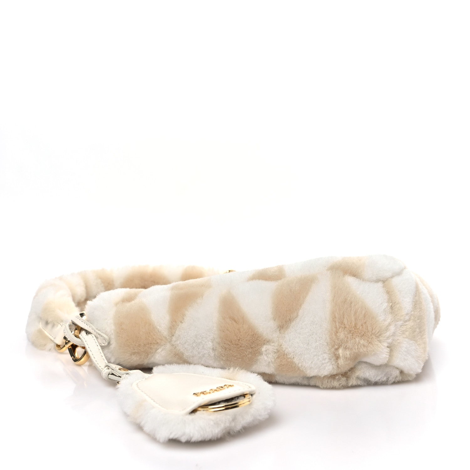 Prada Shearling Symbole Mini Triangle Bag Ecru White 4 of 9