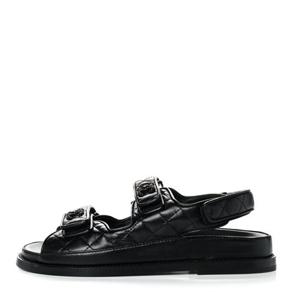 Chanel Lambskin Velcro Dad Sandals 36.5 Black 1 of 9