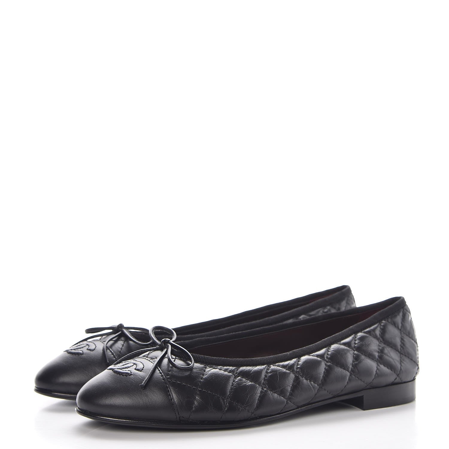 Chanel Aged Calfskin Quilted CC Cap Toe Ballerina Flats 39.5 Black 3 of 9
