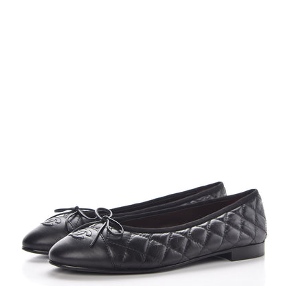 Chanel Aged Calfskin Quilted CC Cap Toe Ballerina Flats 39.5 Black 3 of 9