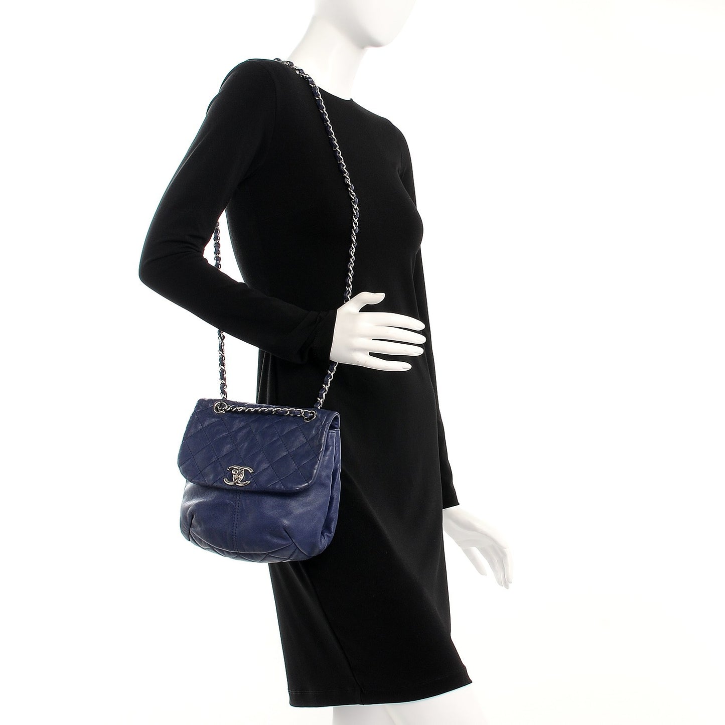 Shiny Lambskin Quilted Mini Trianon Messenger Flap Blue