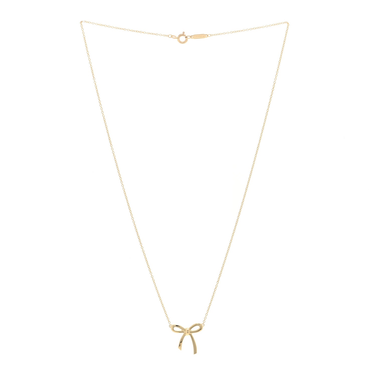 Tiffany 18K Yellow Gold Mini Bow Pendant Necklace 3 of 5