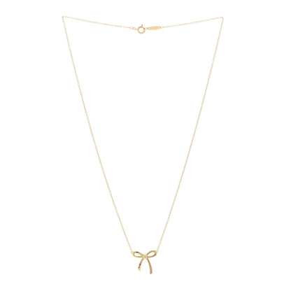 Tiffany 18K Yellow Gold Mini Bow Pendant Necklace 3 of 5