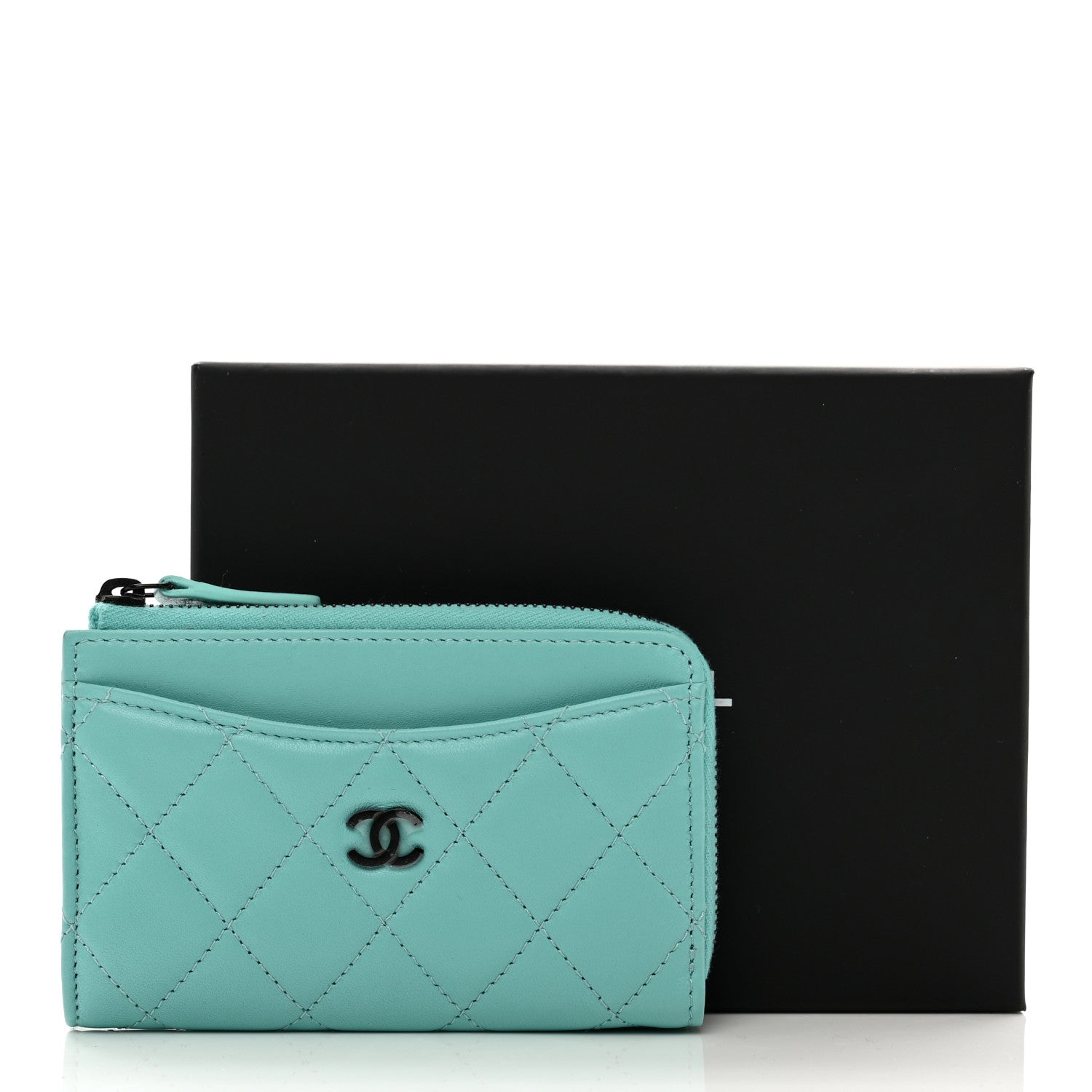 Chanel Lambskin Quilted CC Zip Around Card Holder Turquoise 8 of 8