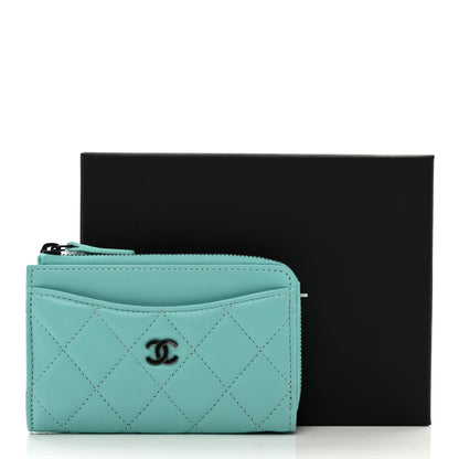 Chanel Lambskin Quilted CC Zip Around Card Holder Turquoise 8 of 8