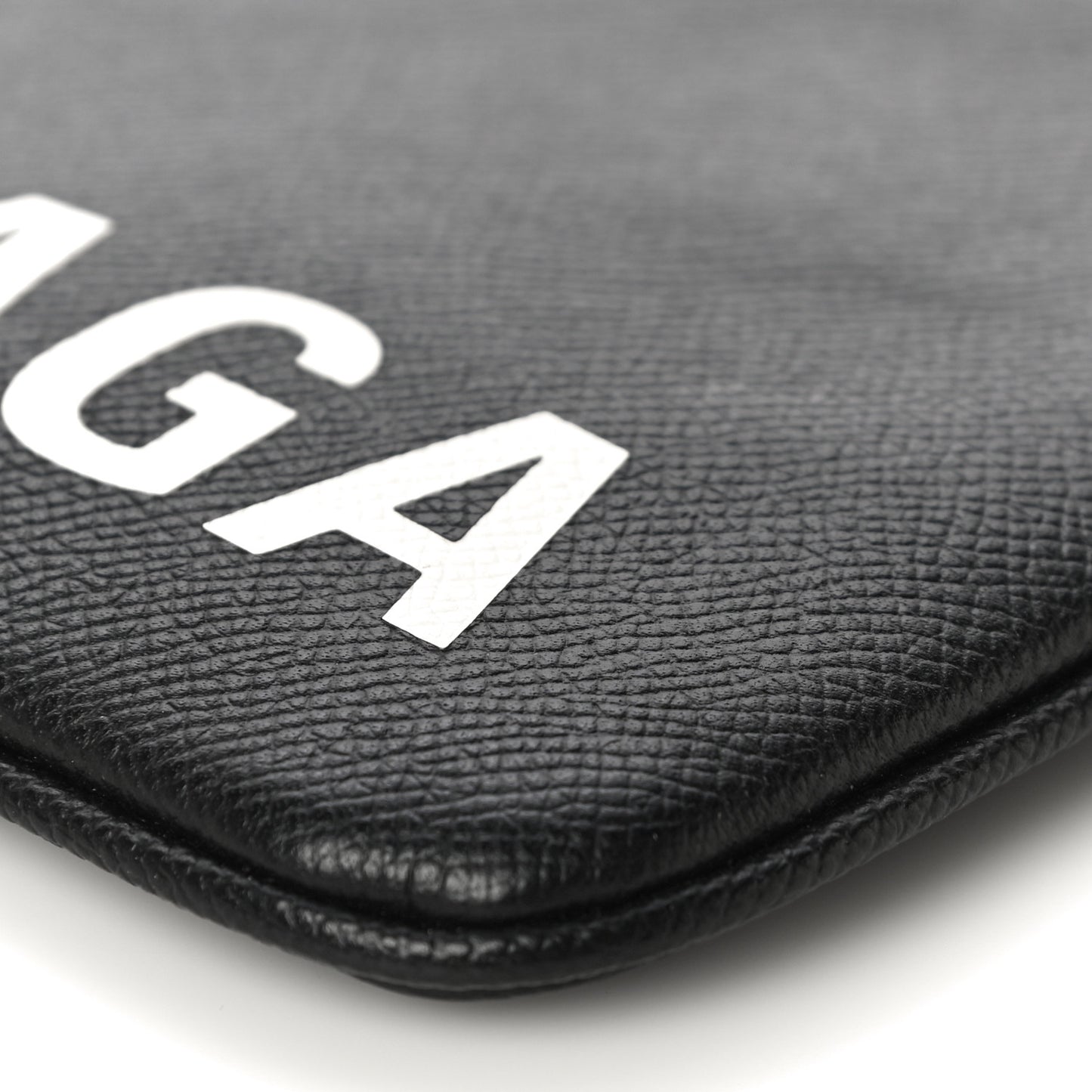 Calfskin Ville Logo Zip Pouch Black