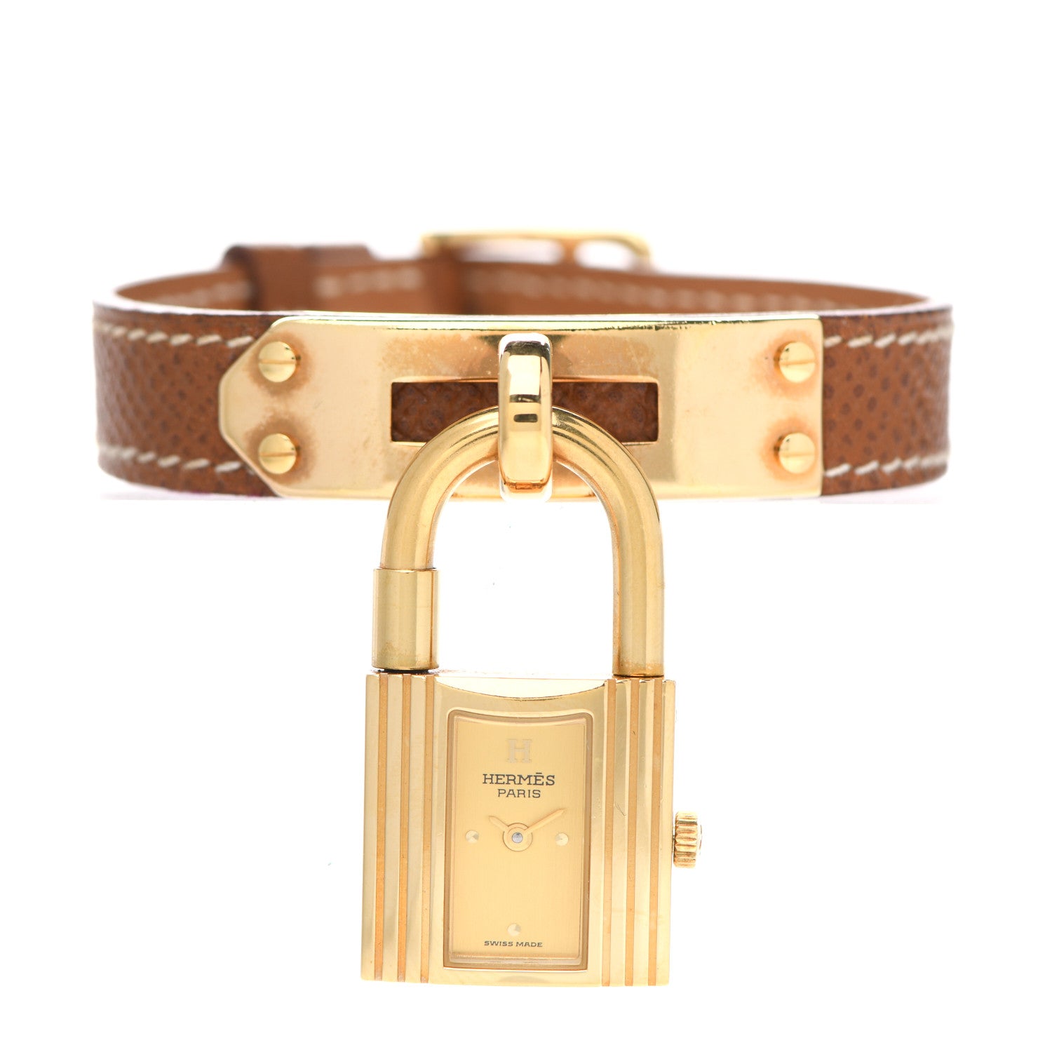 Hermes Stainless Steel Courchevel 20mm Kelly Cadena Quartz Watch Gold 1 of 8