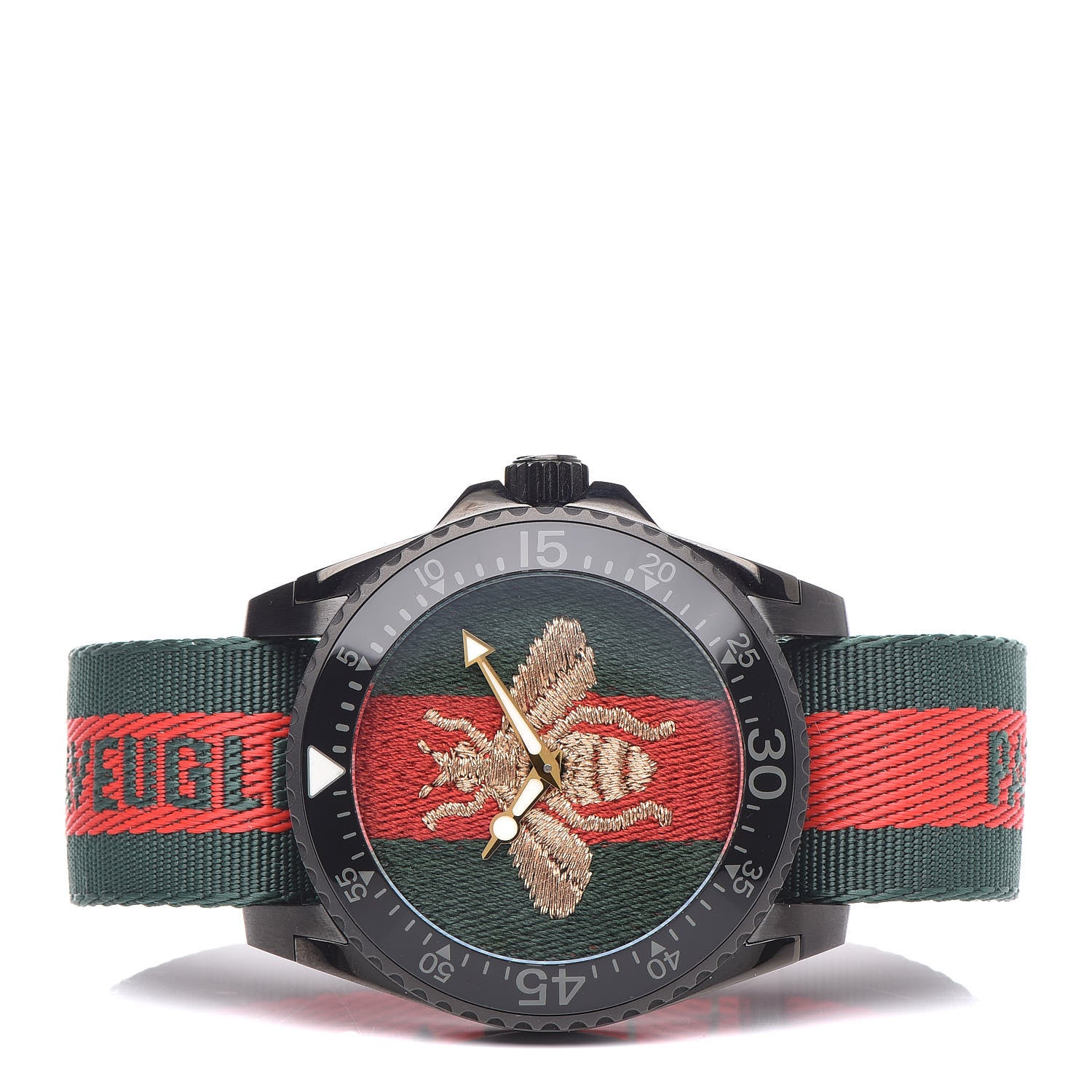 Gucci Stainless Steel Nylon 45mm Le Marche Des Merveilles Bee Quartz Watch Green 3 of 6