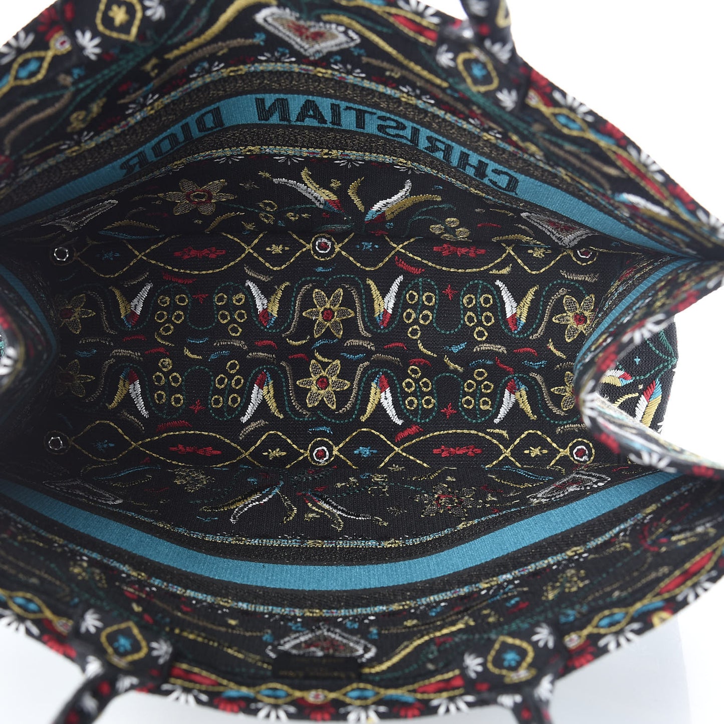 Canvas Embroidered Large Book Tote Black Multicolor
