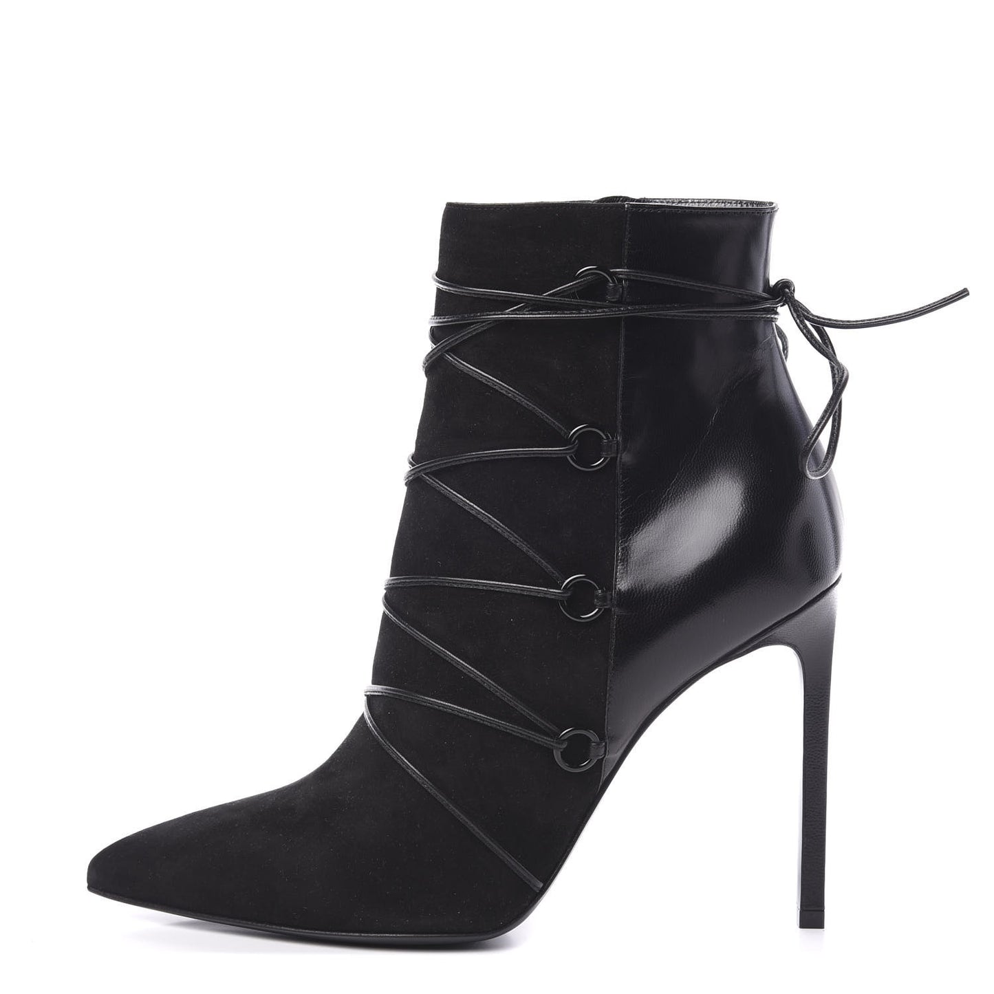 Calfskin Velvet Lace Up Ankle Boots 39 Black
