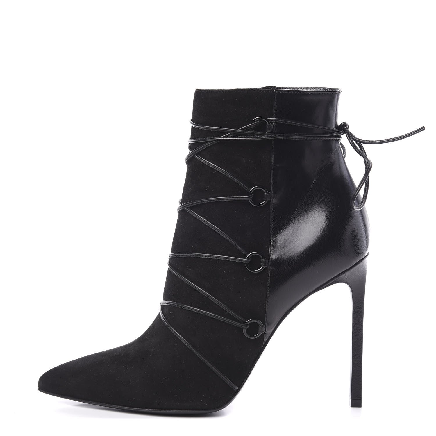 Saint Laurent Calfskin Velvet Lace Up Ankle Boots 39 Black 1 of 9