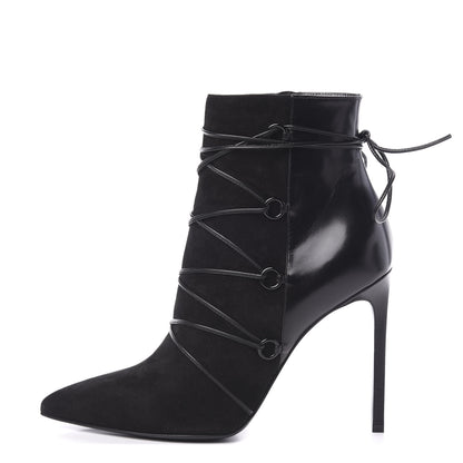 Saint Laurent Calfskin Velvet Lace Up Ankle Boots 39 Black 1 of 9