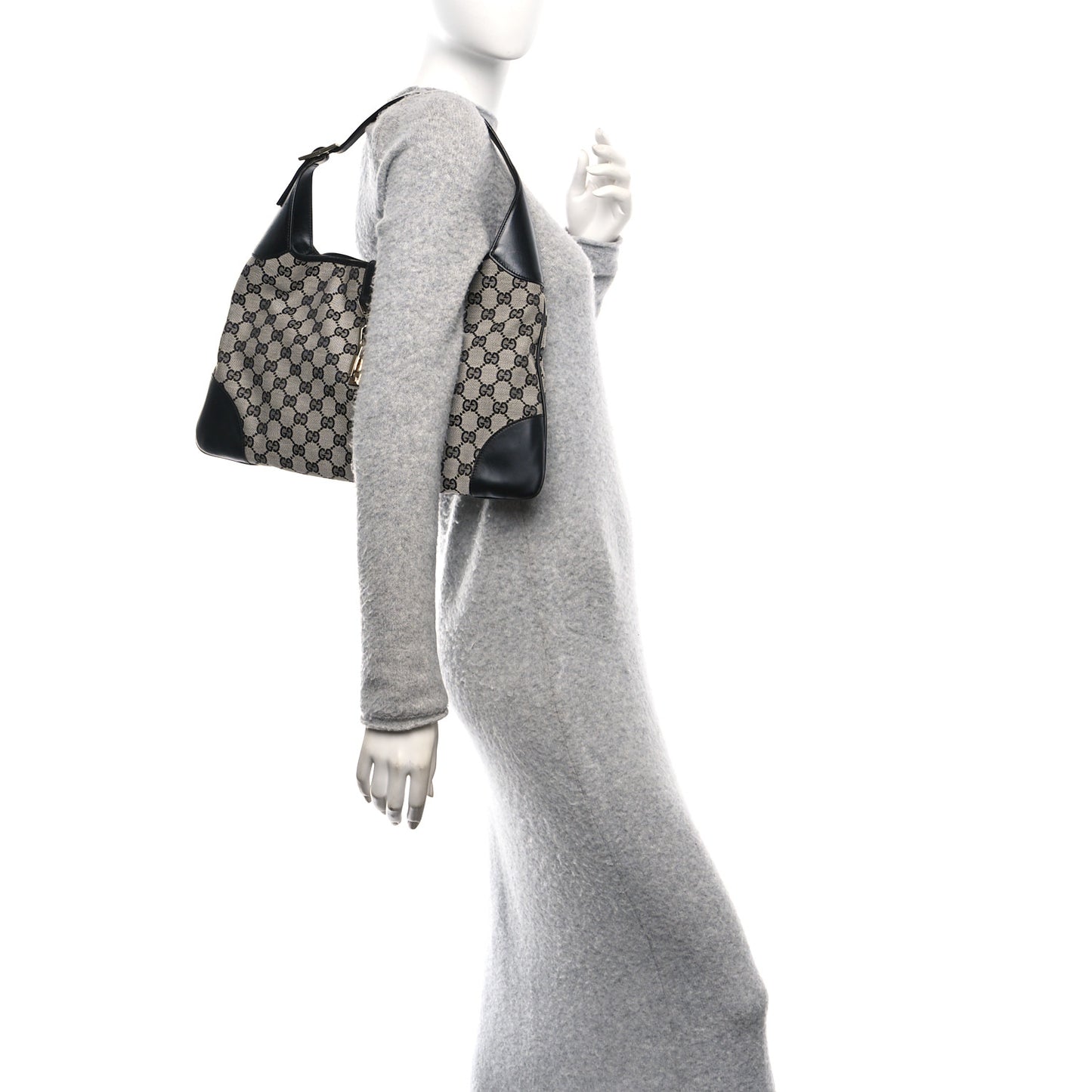 Monogram Lobster Clasp Jackie O Hobo Beige Black