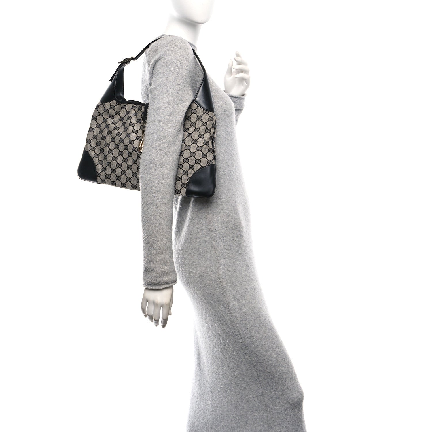 Gucci Monogram Lobster Clasp Jackie O Hobo Beige Black 2 of 10