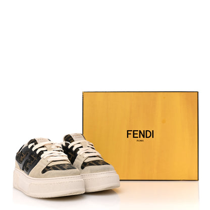 Fendi Suede Vitello Fendi Logo Match Low Top Sneakers 39 Cream Tobacco Black 10 of 10