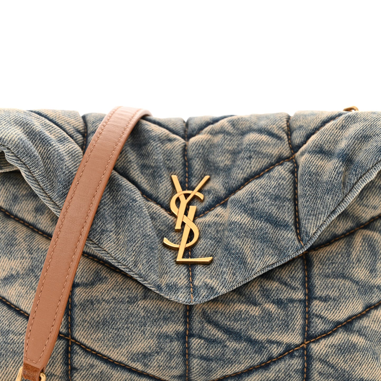 Denim Quilted Toy Loulou Puffer Monogram Chain Satchel Blue Cinnamon