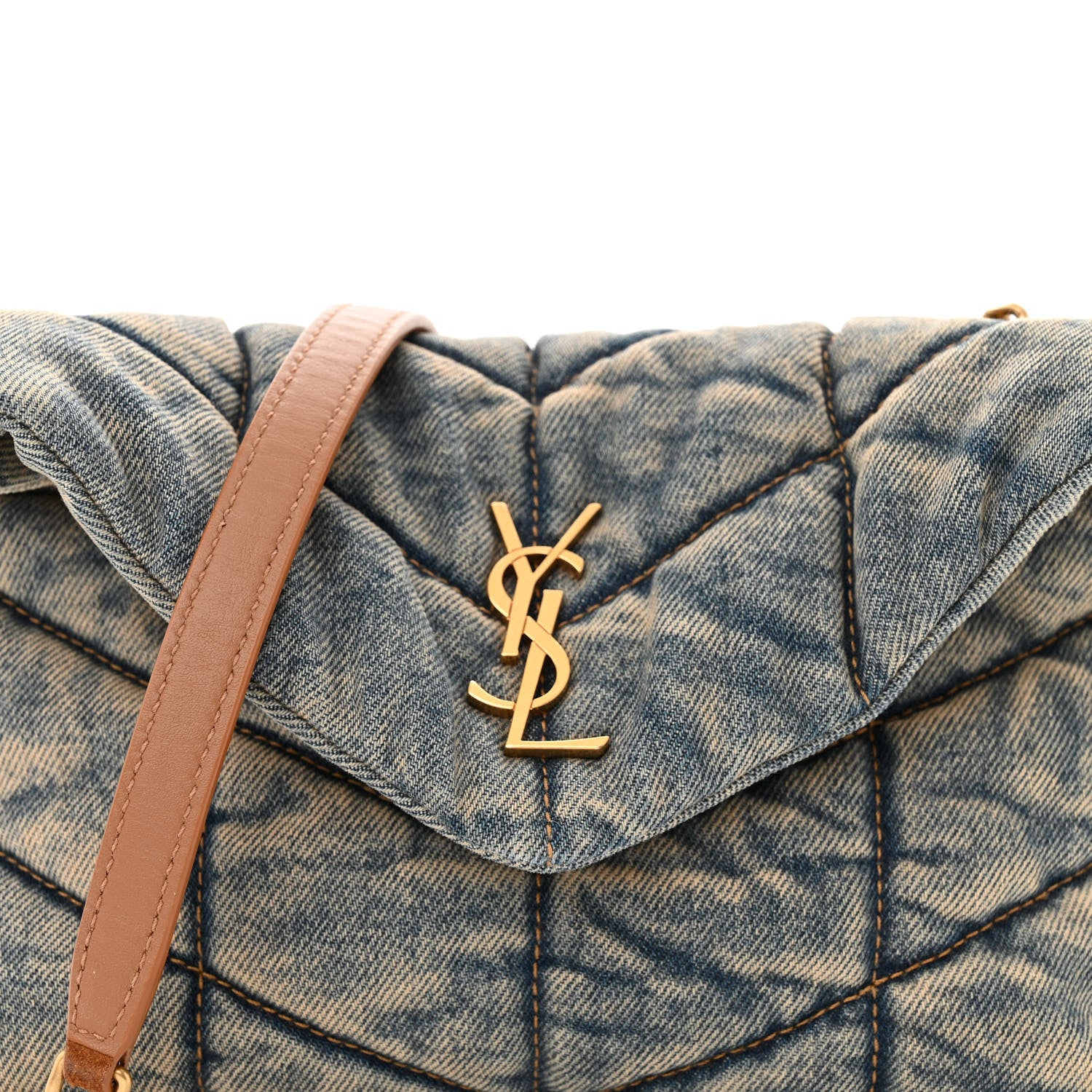 Saint Laurent Denim Quilted Toy Loulou Puffer Monogram Chain Satchel Blue Cinnamon 7 of 9