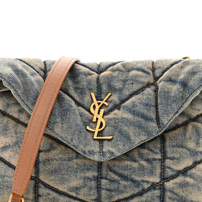 Saint Laurent Denim Quilted Toy Loulou Puffer Monogram Chain Satchel Blue Cinnamon 7 of 9