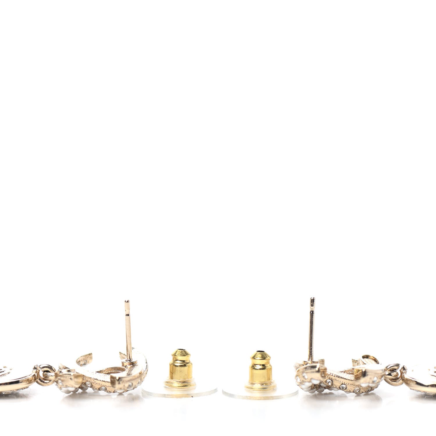 Chanel Crystal Pearl CC Drop Earrings Gold 3 of 4