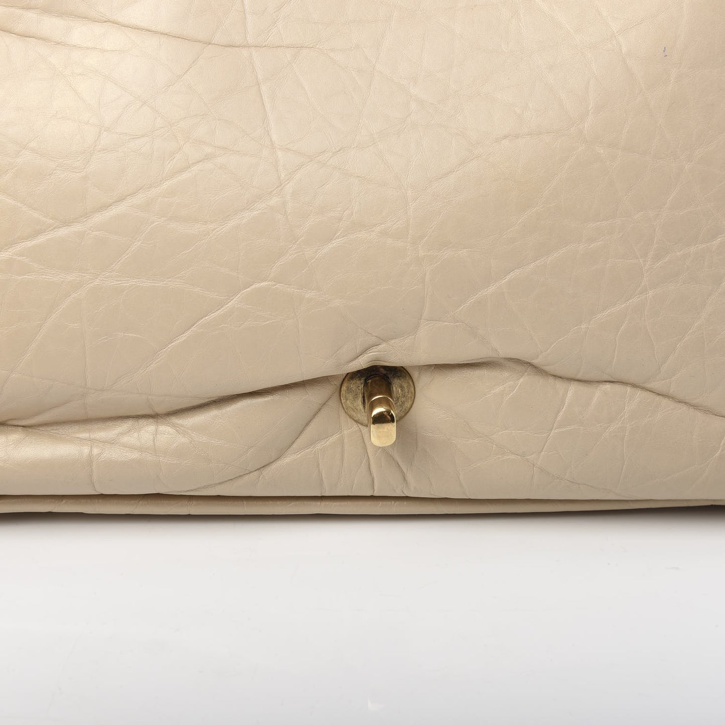 Aged Calfskin Quilted Large Pondichery Flap Beige