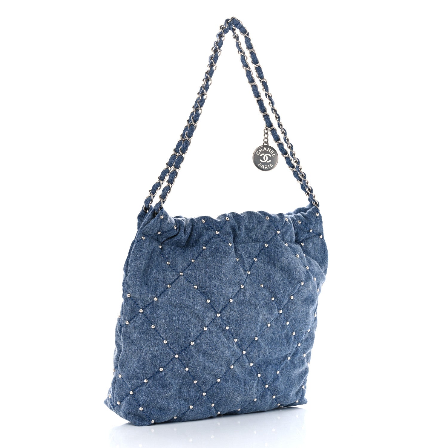 Chanel Washed Denim Quilted Studded Small Chanel 22 Blue 4 of 11