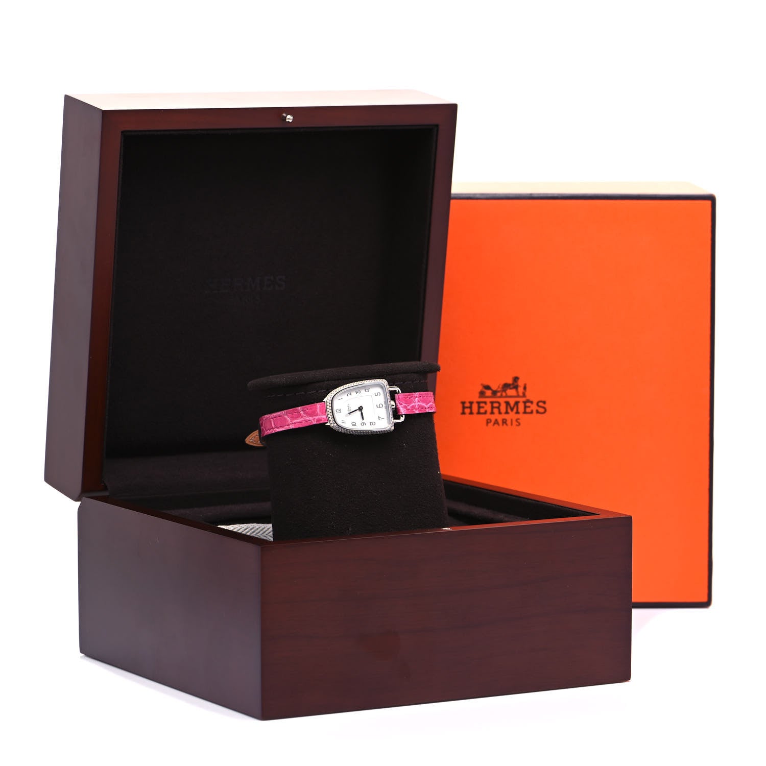 Hermes Stainless Steel Alligator Diamond Bezel 20mm Galop D'Hermes Quartz Watch Framboise 5 of 5