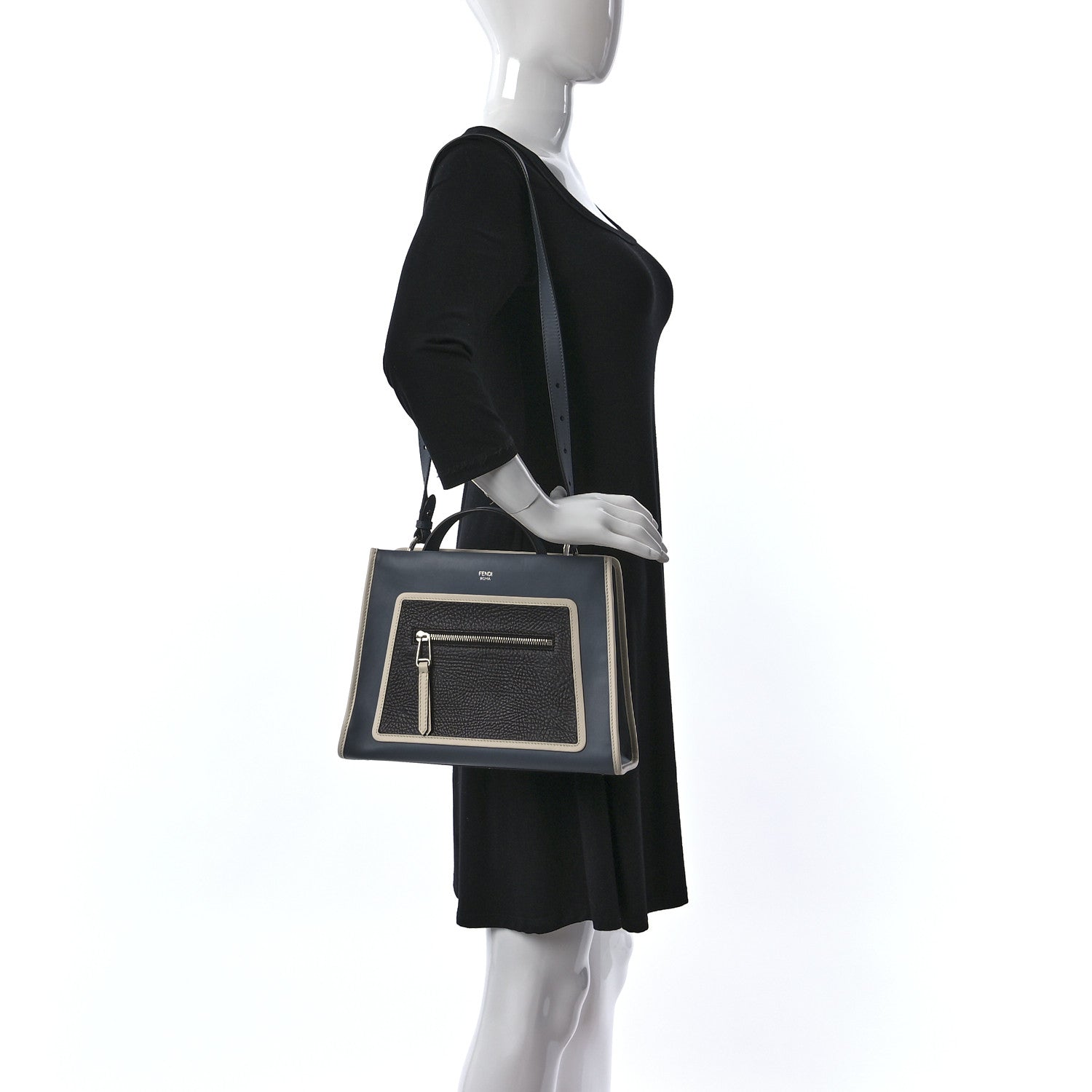 Fendi Vitello Century Normand F is Fendi Bi-Color Small Runaway Satchel Blue Notte Balena 2 of 8