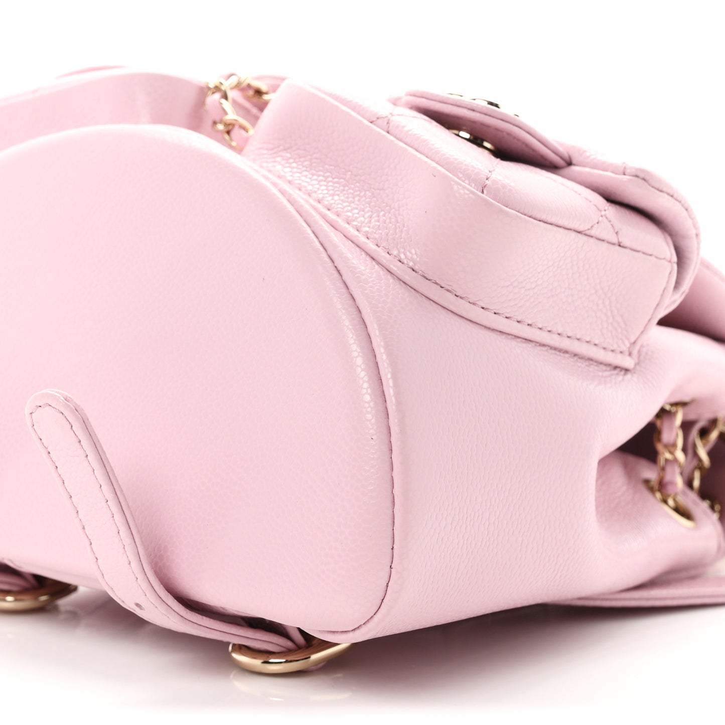 Shiny Caviar Quilted Small Duma Pockets Drawstring Backpack Pink