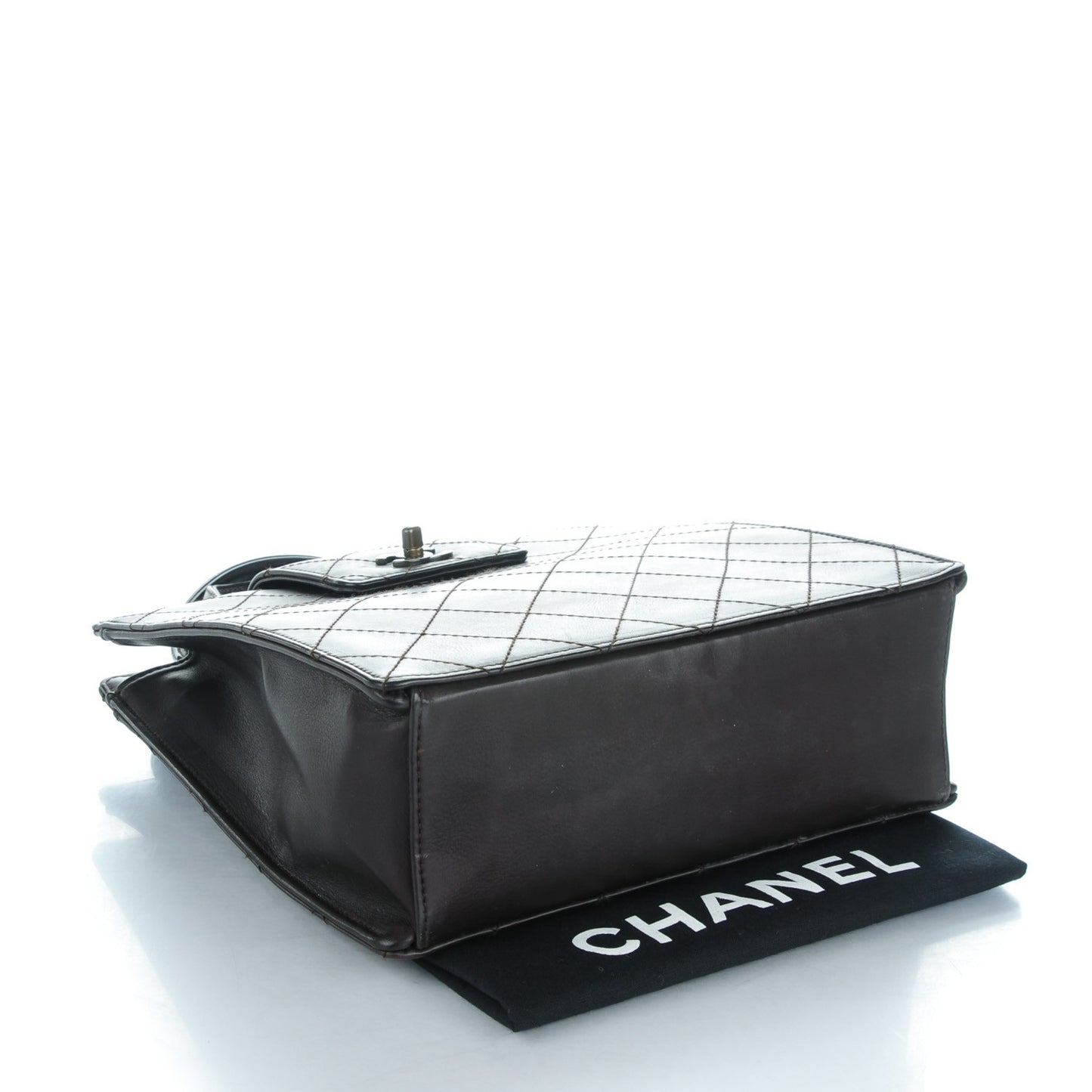 Lambskin Quilted Top Handle Bag Dark Brown