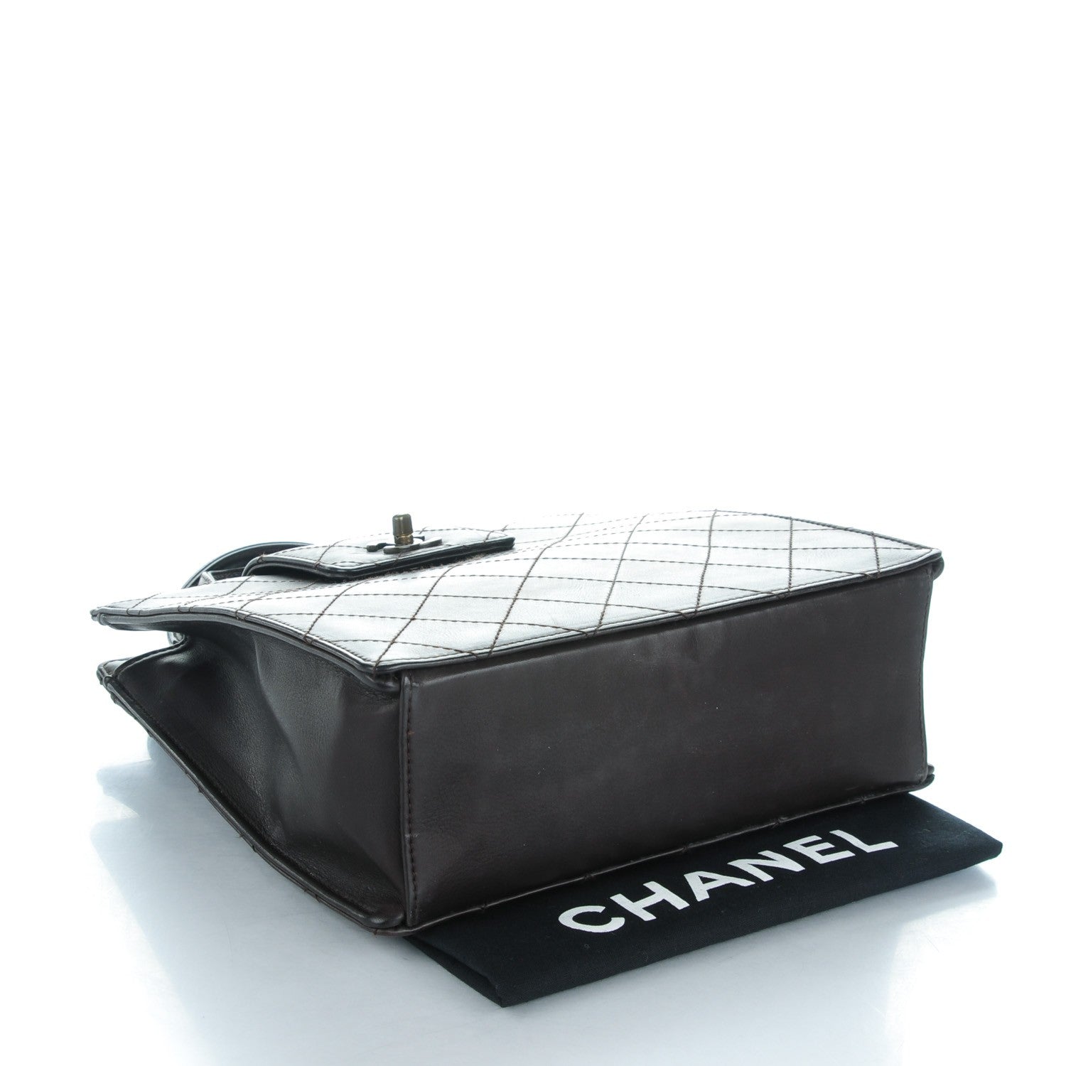 Chanel Lambskin Quilted Top Handle Bag Dark Brown 4 of 9