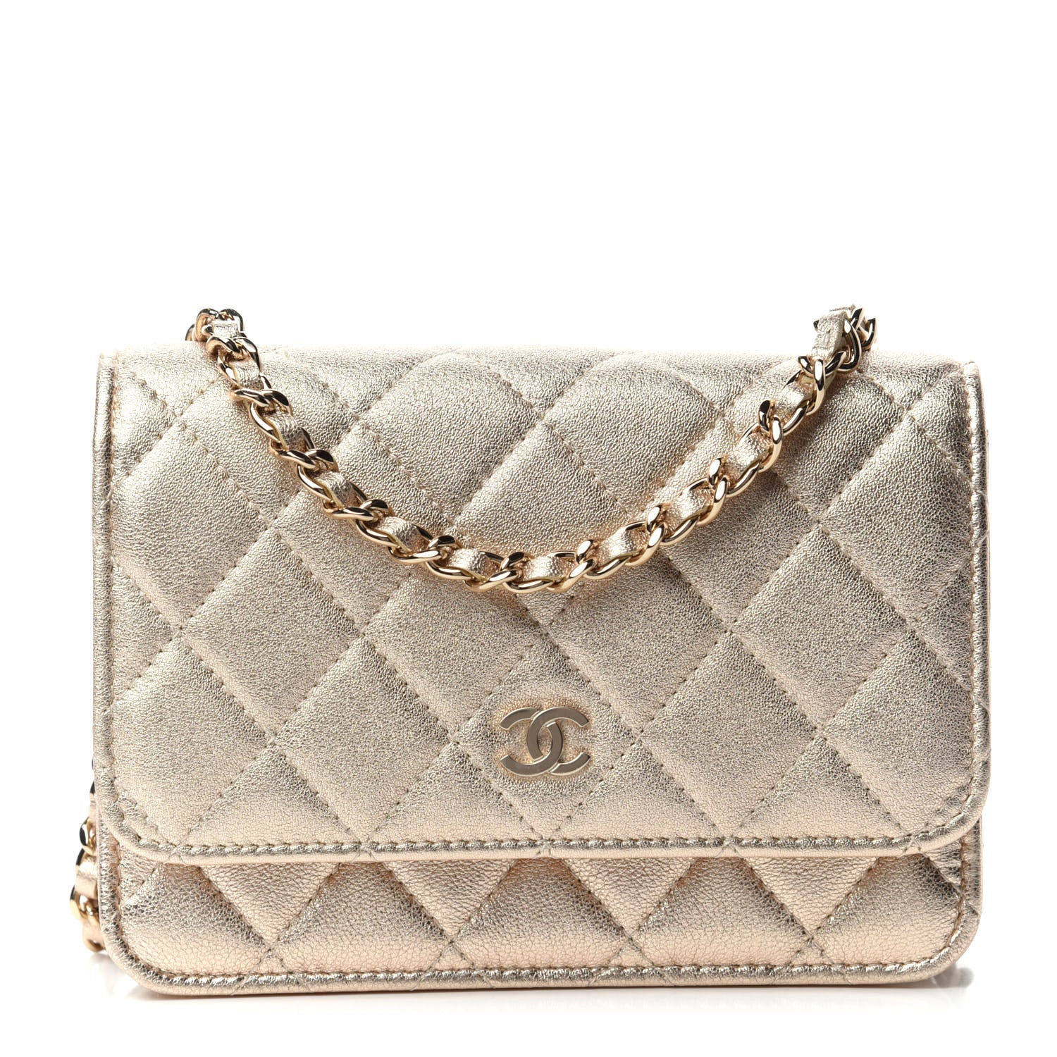 Chanel Metallic Lambskin Quilted Mini Wallet On Chain WOC Gold 1 of 11
