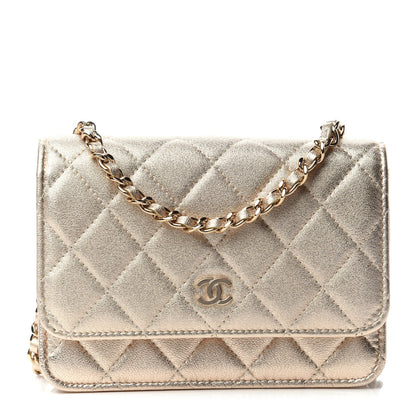 Chanel Metallic Lambskin Quilted Mini Wallet On Chain WOC Gold 1 of 11