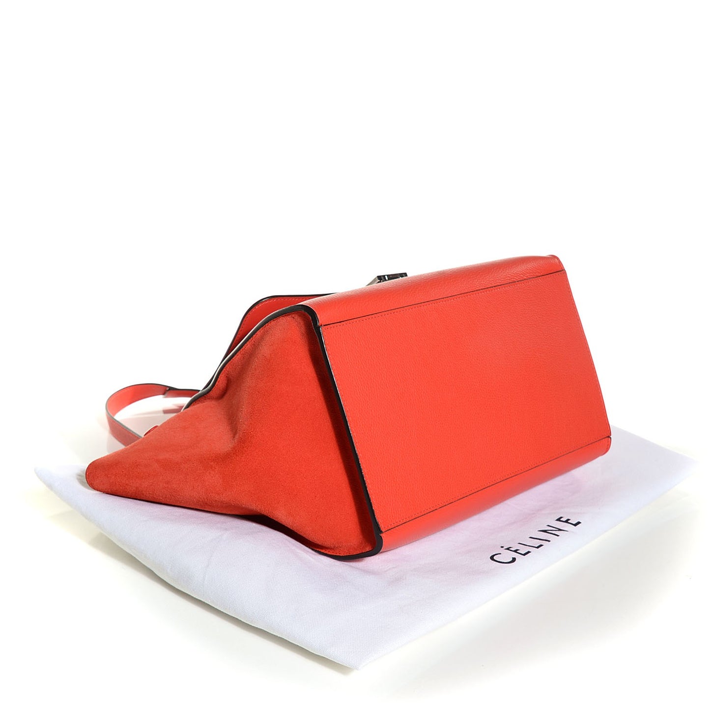 Drummed Calfskin Suede Medium Trapeze Vermillion