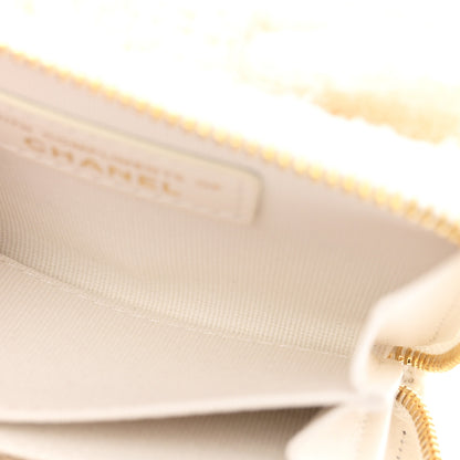 Chanel Tweed Quilted Bow Flap Card Holder On Chain White 5 of 10