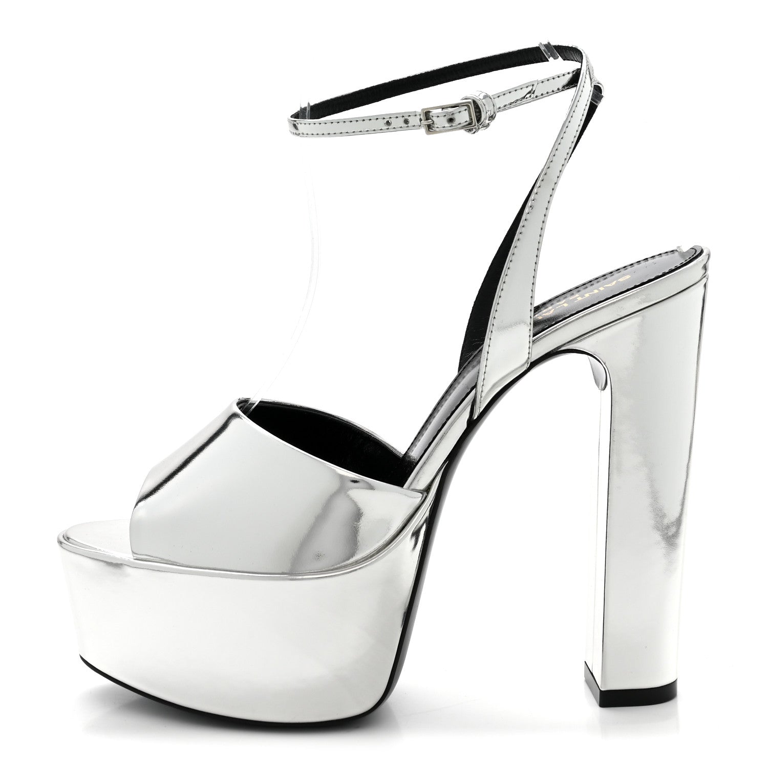 Saint Laurent Metallic Patent Jodie 95 Platform Sandals 38 Silver 1 of 8