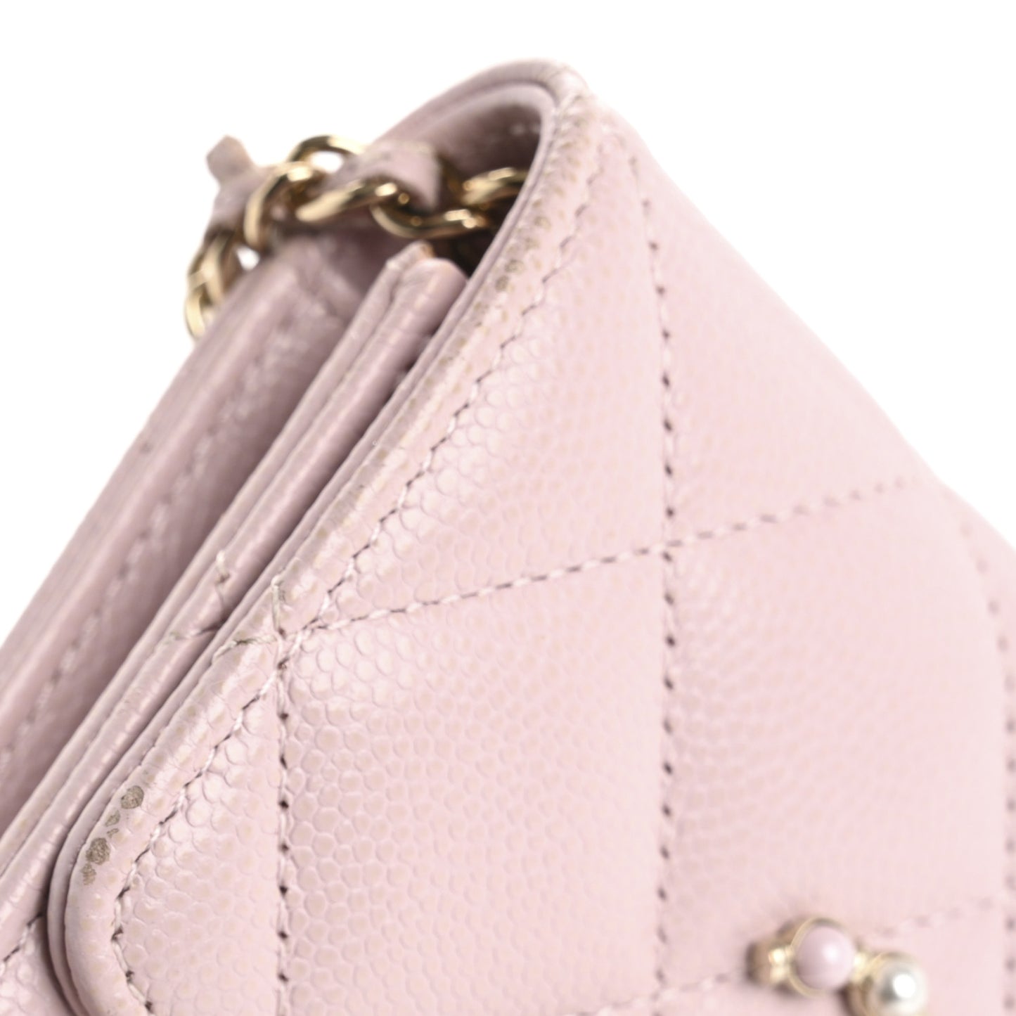 Caviar Quilted Coco Candy Card Holder On Chain Light Pink